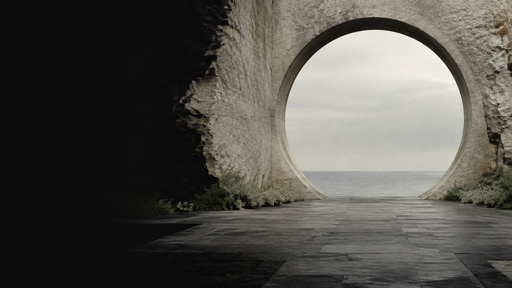 An imagined stone aperture looking toward the horizon